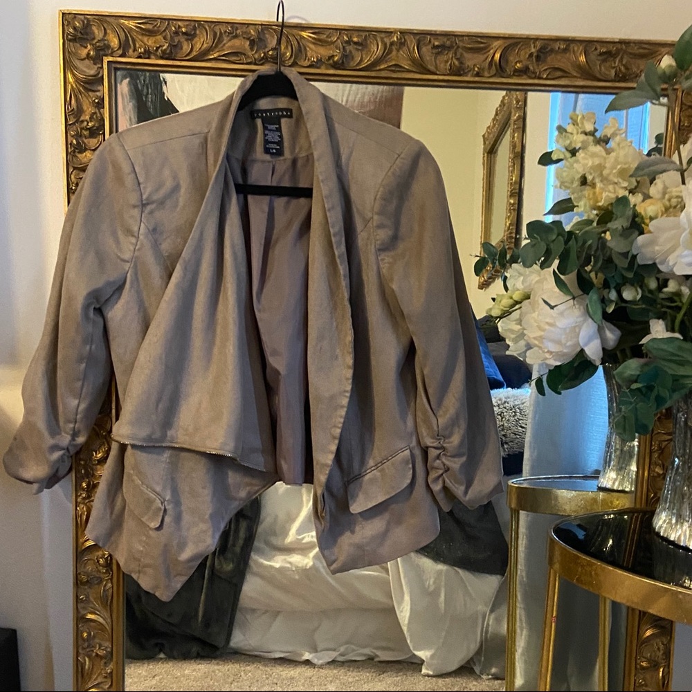 Asymmetrical zip faux suede jacket (Apostrophe)